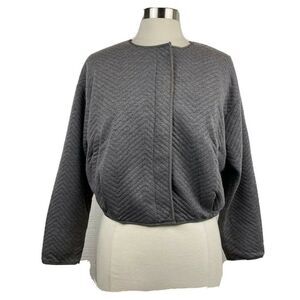 Line Dot Jacket S Womens New Gray Full Zip Long Sleeve Crop Textured Lined